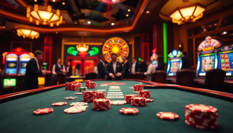 Engaging casino table experience at https://fly88.services/ with poker chips and exciting games.