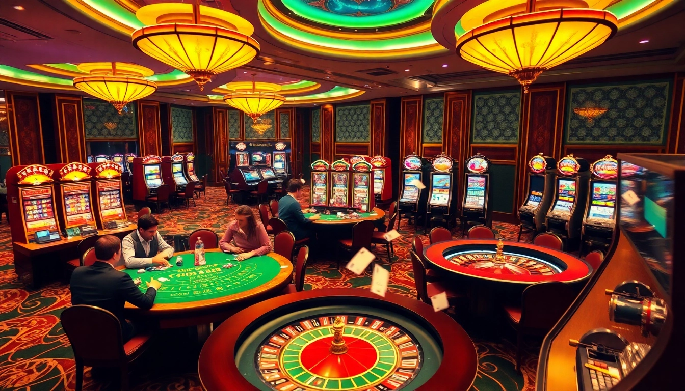 Players enjoying thrilling games at a luxurious casino, highlighting the excitement of 22JL gambling experience.