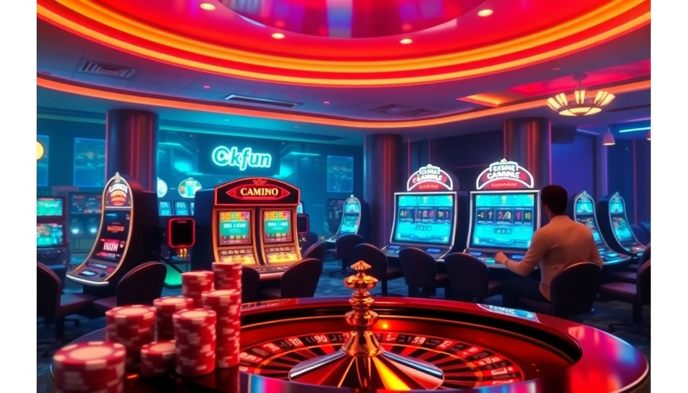 Engage with the dazzling đăng nhập okfun online gambling experience featuring vibrant casino elements.