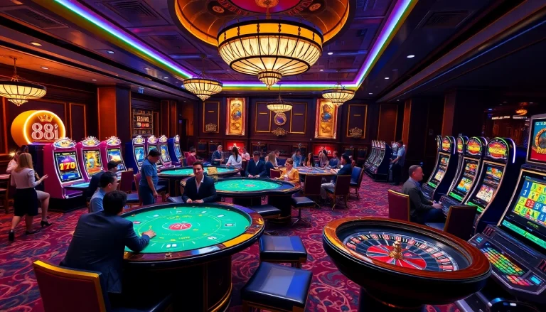 Players enjoying immersive games at 88i's virtual casino with vibrant elements and thrilling ambiance.