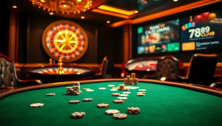 Win big at 789club with an exciting casino gaming table and roulette wheel.