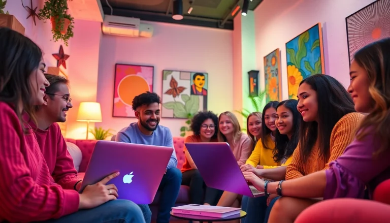 Interactive scene of OnlyFans Nearby Creators engaging with their audience in a cozy, creative space.