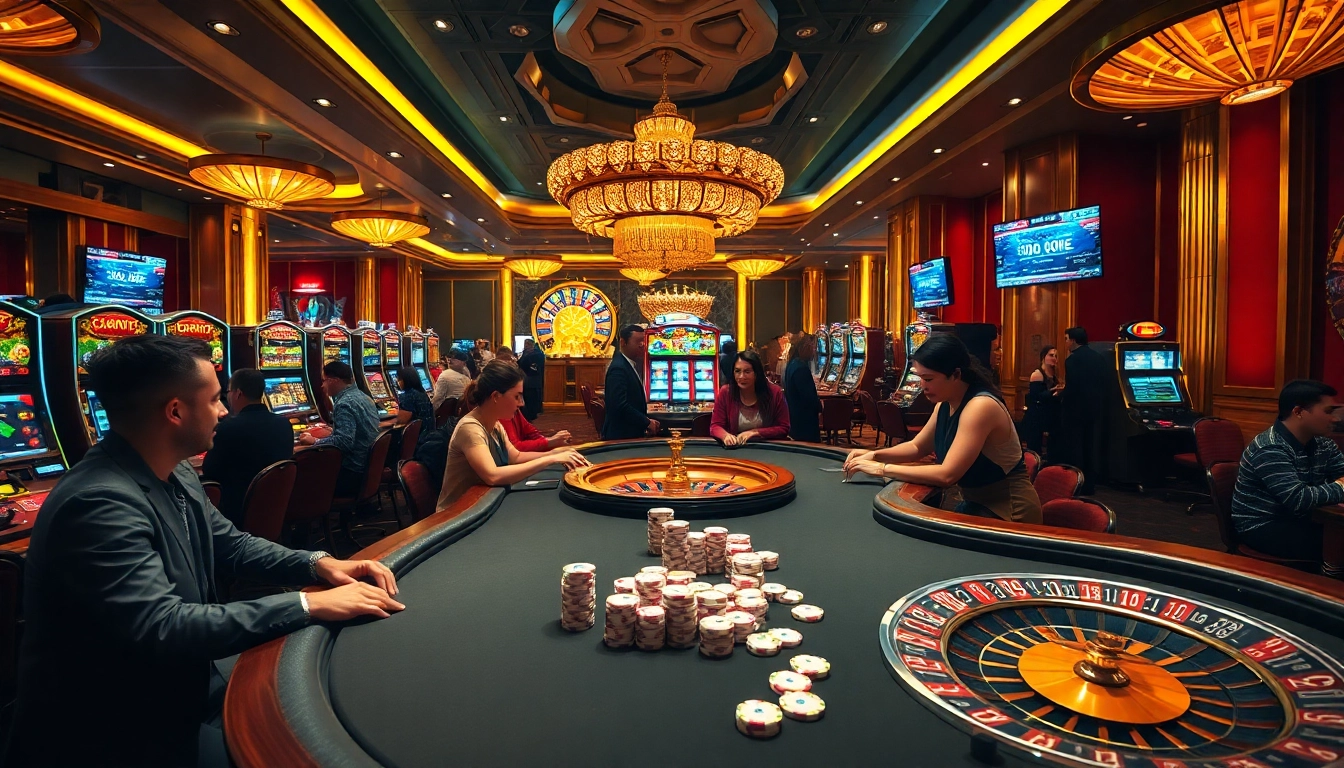 Players enjoy exciting games at https://thabet.vegas/, showcasing a luxurious casino ambiance full of action.