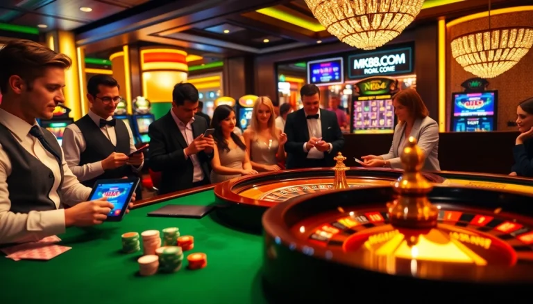 Engaged players enjoying at the casino table while using MK8.COM for online betting.