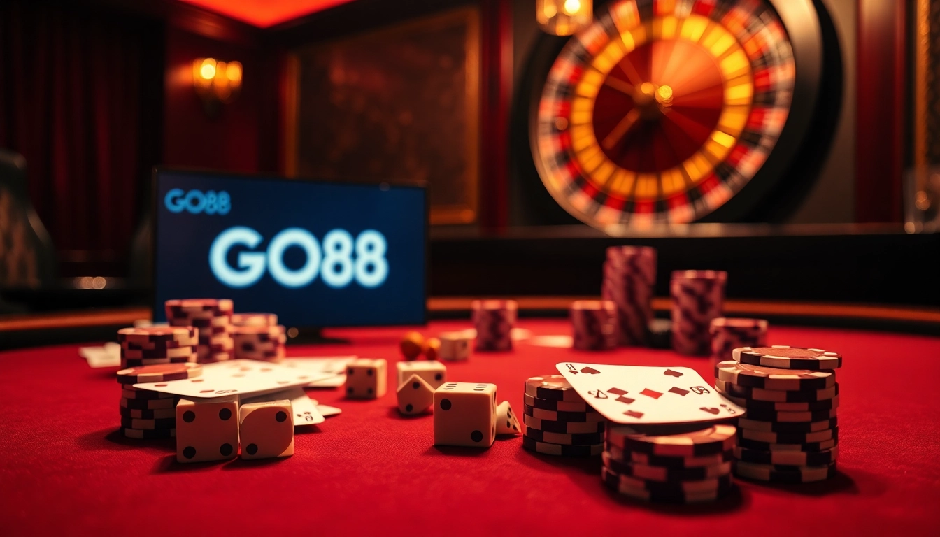 Experience thrilling online gaming at https://go88.fast/ with exciting poker action at a luxurious casino table.