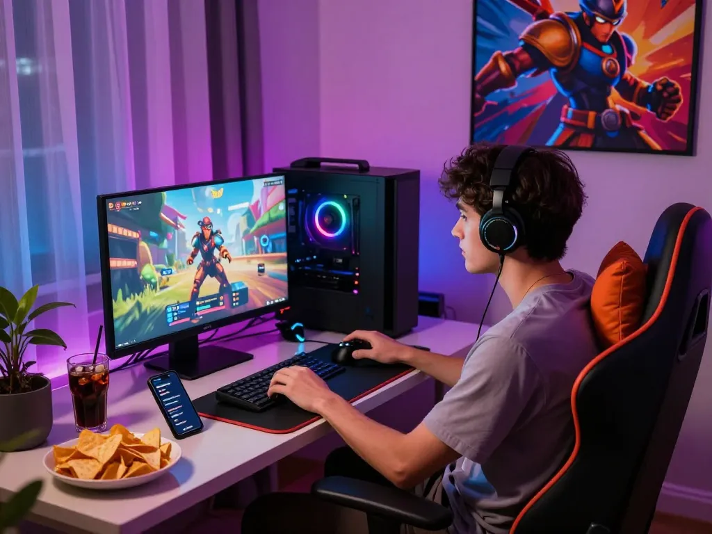 Immersive gaming environment featuring an adult game session with vibrant decor.