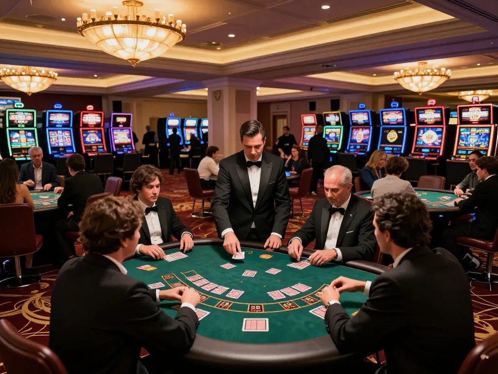 Players engaging in intense blackjack action at z16 casino tables under sparkling chandeliers.