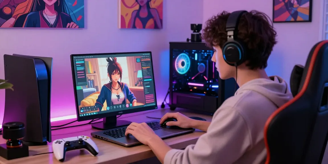 Engaging in hentai ai chat with animated characters on a laptop screen